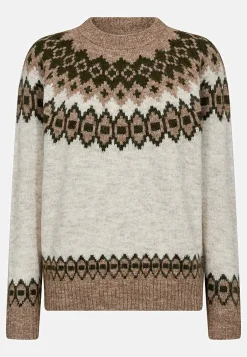 Freequent Stickad tröja med jacquardmönster Beigemelange/Mönstrad Outlet