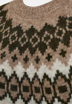 Freequent Stickad tröja med jacquardmönster Beigemelange/Mönstrad Outlet