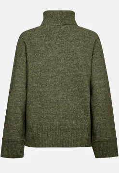 Freequent Stickad tröja med krage Grönmelange Outlet
