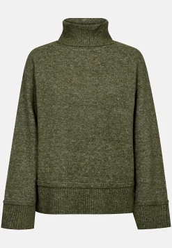 Freequent Stickad tröja med krage Blåmelange Outlet