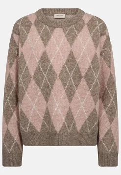 Freequent Stickad tröja med rutmönster Beige / Rosa / Mönstrad Clearance