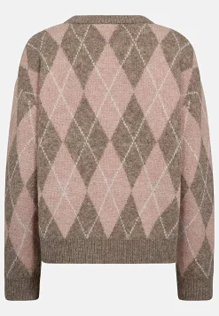 Freequent Stickad tröja med rutmönster Beige / Rosa / Mönstrad Clearance