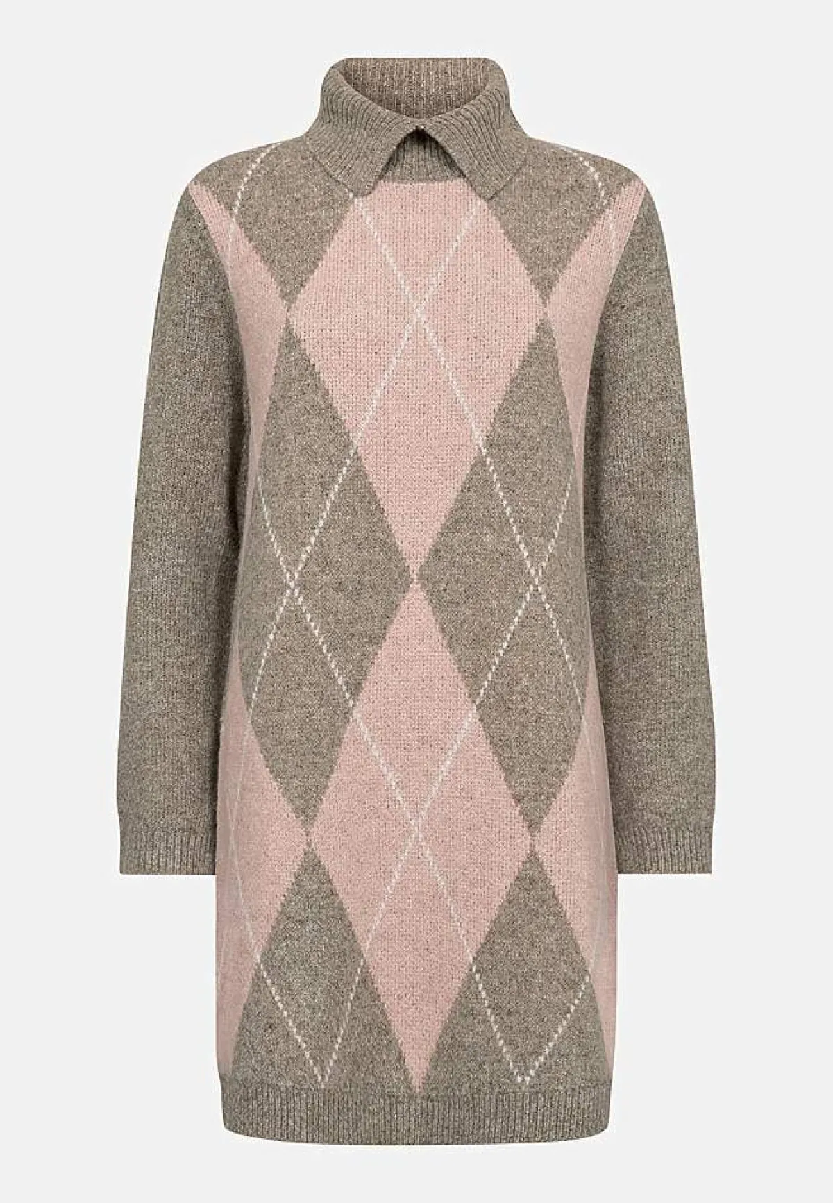 Freequent Stickad tunika med krage Beige / Rosa / Mönstrad Online