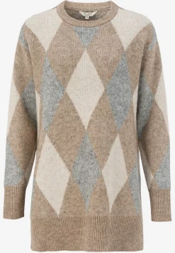 Cellbes of Sweden Stickad tunika med slitsar Beige / Rutig Sale