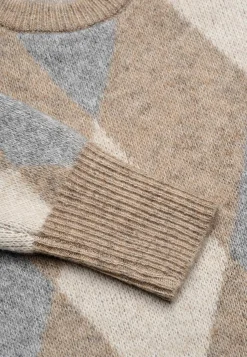 Cellbes of Sweden Stickad tunika med slitsar Beige / Rutig Sale