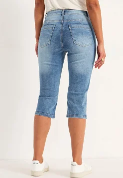 Cellbes of Sweden Stretchiga caprijeans med sytt pressveck Mellanblå / Denim Online