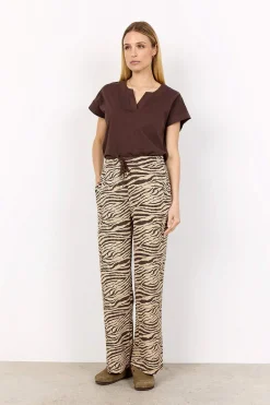 Soyaconcept Supermjuk trikåbyxa med zebramönster Brun / Mönstrad Outlet