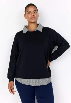 Wasabiconcept Supermjuk trikåtopp med fastsydd skjortkrage Vinröd / Randig Best