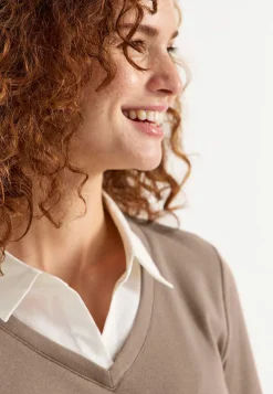 Cellbes of Sweden Trikåtopp med fastsydd skjortkrage Beige Clearance