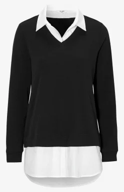 Cellbes of Sweden Trikåtopp med fastsydd skjortkrage Svart Sale