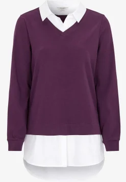 Cellbes of Sweden Trikåtopp med fastsydd skjortkrage Plommon Outlet