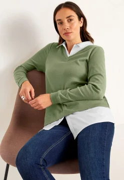 Cellbes of Sweden Trikåtopp med fastsydd skjortkrage Khakigrön Best