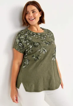 Cellbes of Sweden Trikåtopp med korta ärmar Khakigrön / Blommig Clearance