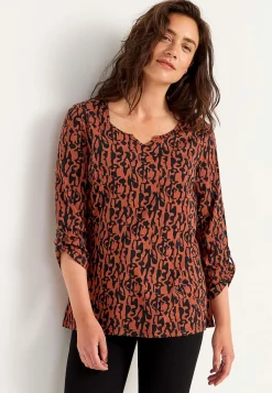 Cellbes of Sweden Trikåtopp med 3/4-långa ärmar Rost / Svart / Mönstrad Online