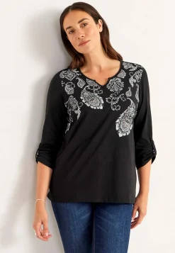 Cellbes of Sweden Trikåtopp med 3/4-långa ärmar Svart / Paisley Clearance