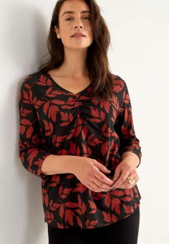 Cellbes of Sweden Trikåtopp med rynkdetaljer Svart / Rost / Mönstrad Online