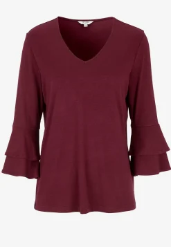 Cellbes of Sweden Trikåtopp med volangärmar Vinröd Discount