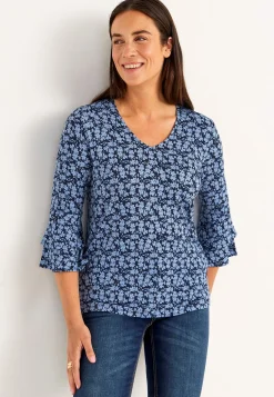 Cellbes of Sweden Trikåtopp med volangärmar Blå / Mönstrad Outlet