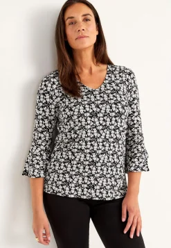 Cellbes of Sweden Trikåtopp med volangärmar Svart / Mönstrad Online