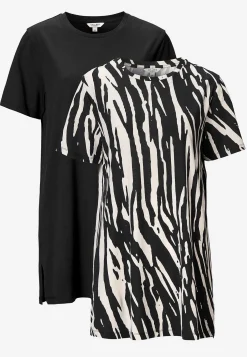 Cellbes of Sweden Trikåtunika i ekologisk bomull 2-pack Beige / Mönstrad + Svart Discount