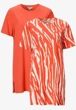 Cellbes of Sweden Trikåtunika i ekologisk bomull 2-pack Korall / Mönstrad + Mörk korall Discount