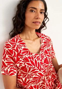 Cellbes of Sweden Trikåtunika med smickrande veck Röd / Mönstrad Sale