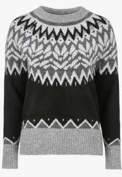 Freequent Tröja med jacquardstickat mönster Svart / Mönstrad Clearance