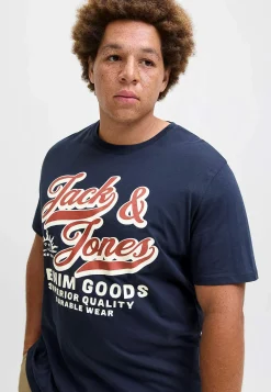 JACK & JONES PLUS T-shirt med stort tryck framtill Marin New