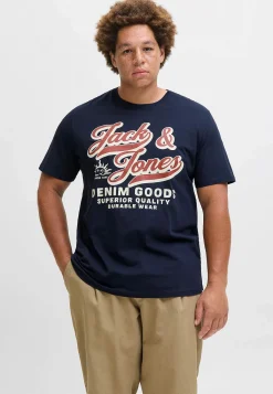 JACK & JONES PLUS T-shirt med stort tryck framtill Marin New