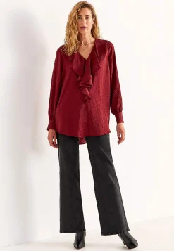 Cellbes of Sweden Tunika med volangkrage Vinröd New