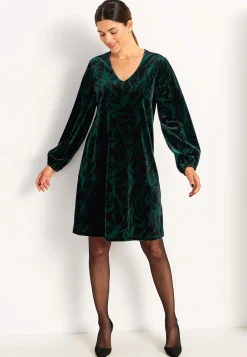 Cellbes of Sweden V-ringad sammetsklänning Mörkgrön / Mönstrad Sale
