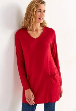 Cellbes of Sweden V-ringad trikåtunika med fickor Röd / Enfärgad
