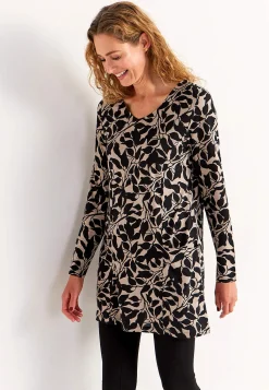 Cellbes of Sweden V-ringad trikåtunika med fickor Beige / Svart / Mönstrad