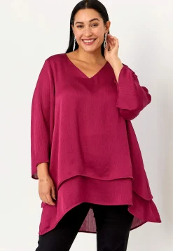 Cellbes of Sweden V-ringad tunika med trumpetärm Plommon Best