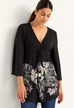 Cellbes of Sweden V-ringad tunika med vriden rynkdetalj Svart / Mönstrad Clearance