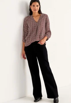 Cellbes of Sweden V-ringad, vävd blus Roströd / Mönstrad Best