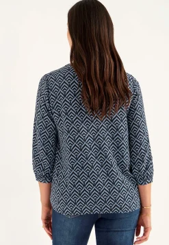 Cellbes of Sweden V-ringad, vävd blus Blå / Mönstrad Best