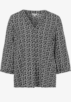 Cellbes of Sweden V-ringad, vävd blus Svart / Vit / Mönstrad