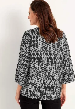 Cellbes of Sweden V-ringad, vävd blus Svart / Vit / Mönstrad