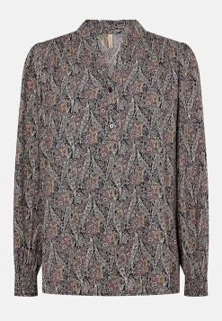 Soyaconcept Vävd blus med knappar Marin / Mönstrad Sale