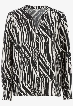 Cellbes of Sweden Vävd blus med knappar Svart / Beige / Mönstrad Outlet