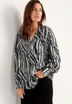 Cellbes of Sweden Vävd blus med knappar Svart / Beige / Mönstrad Outlet