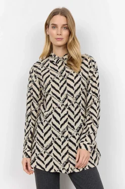 Soyaconcept Vävd långskjorta Ljusbeige / Svart Discount