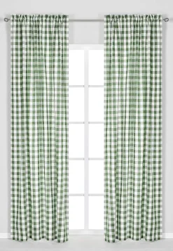 Cellbes of Sweden Vävda, rutiga gardinlängder 2-pack Grön / Vit / Rutig